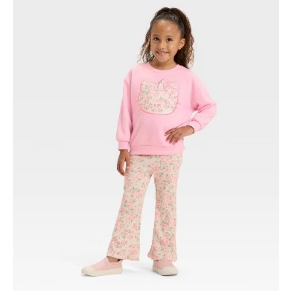 Hello Kitty Sanrio Girls Pink Floral‎ Sweatshirt & Flared Pants Set 5T KTK0B-CP2